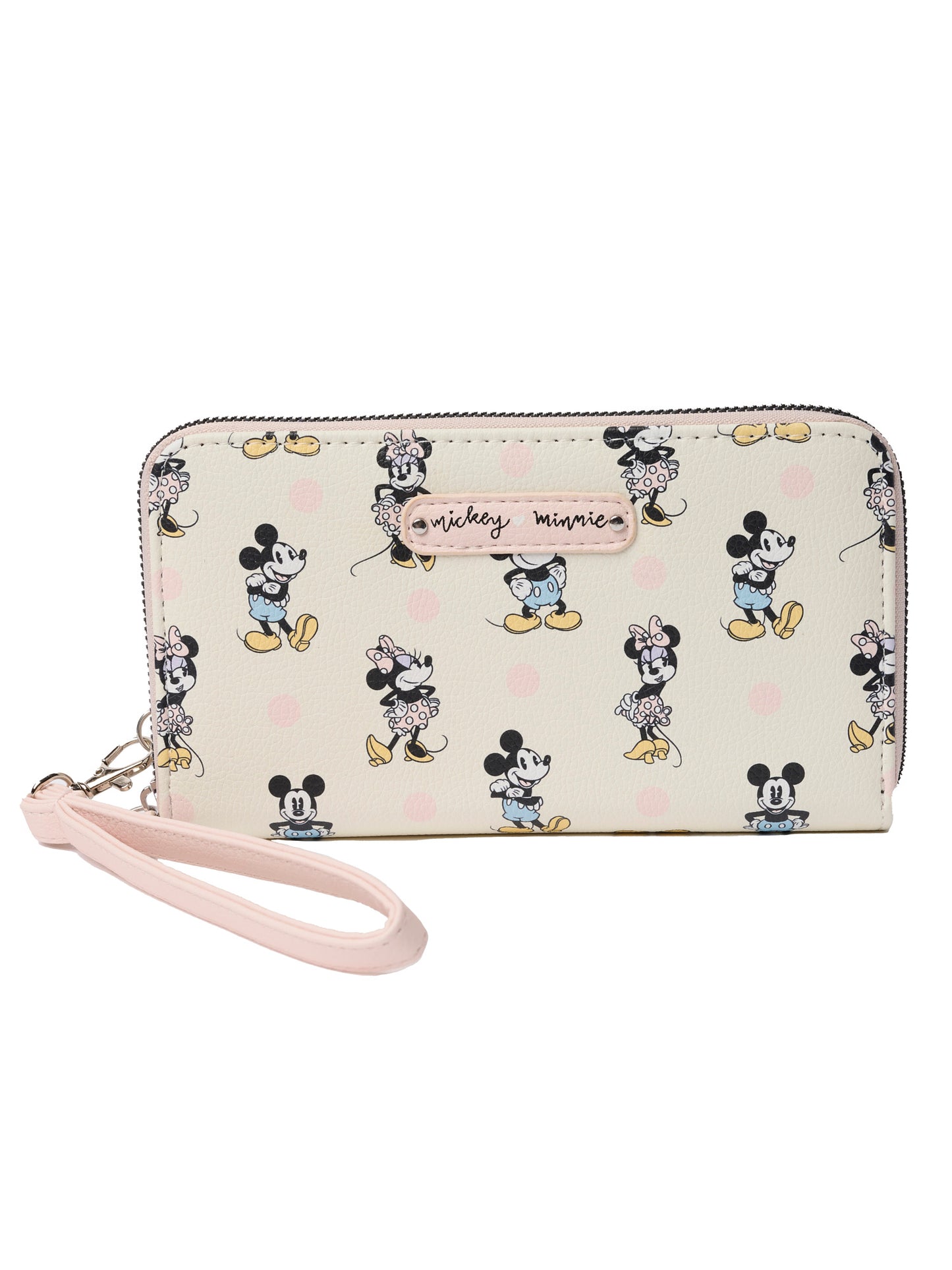 Disney Women's Minnie Mouse Zip Around Wallet All-Over Print Pastel Wristlet