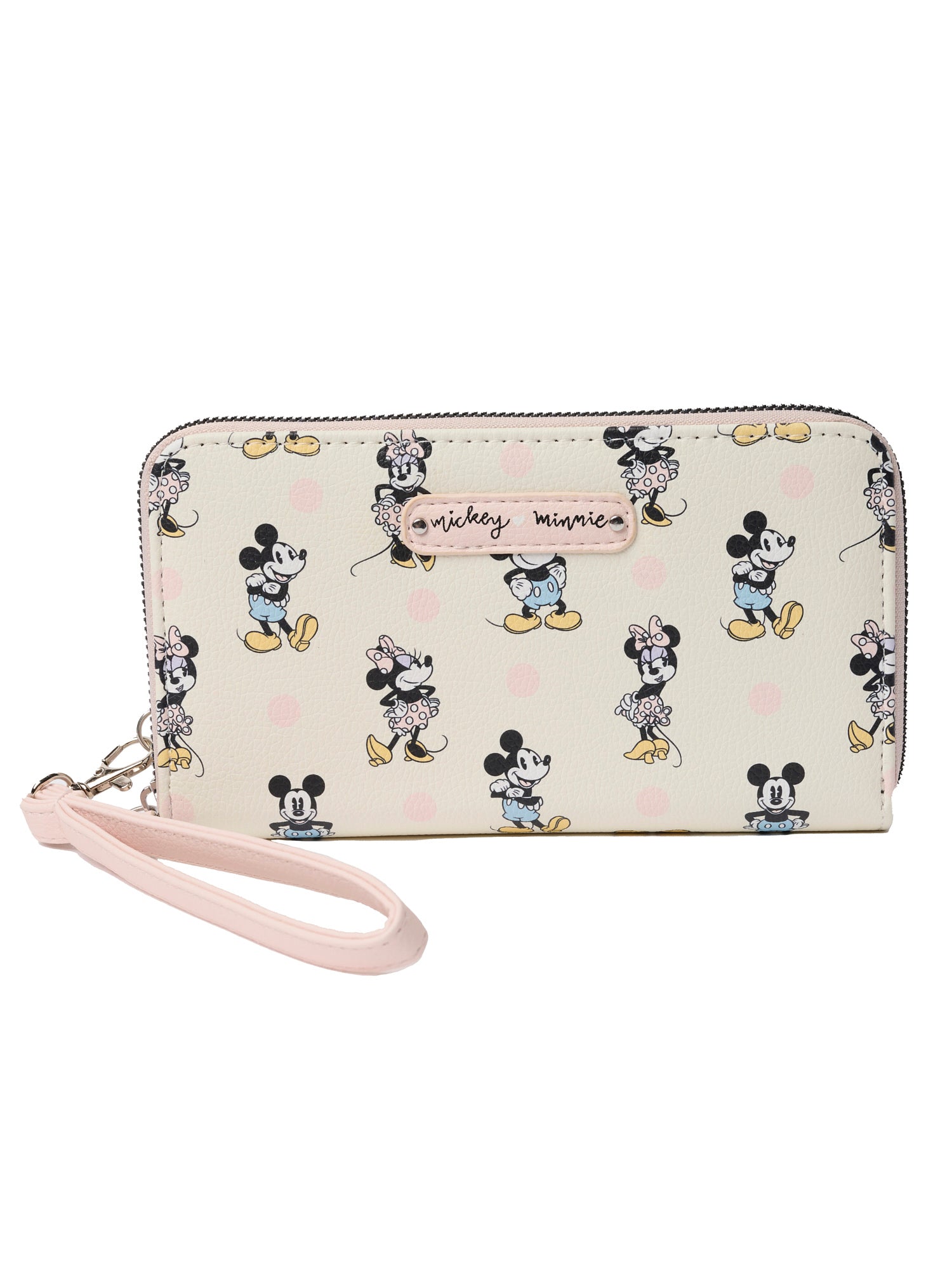 Disney Women's Minnie Mouse Zip Around Wallet All-Over Print Pastel Wristlet