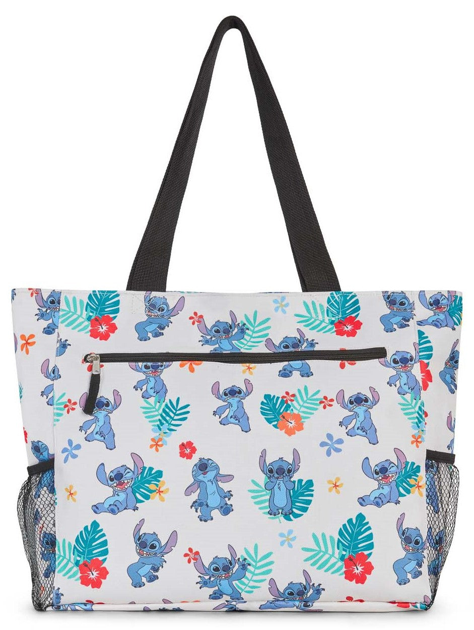 Women's Disney Stitch Tote Bag Zippered Beach Travel Tote Water Bottle Pockets