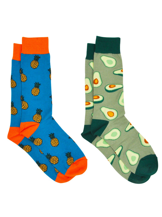 Men's Pineapple Tropical Socks & All-Over Print Avocado Dress Socks 2-Pair Set