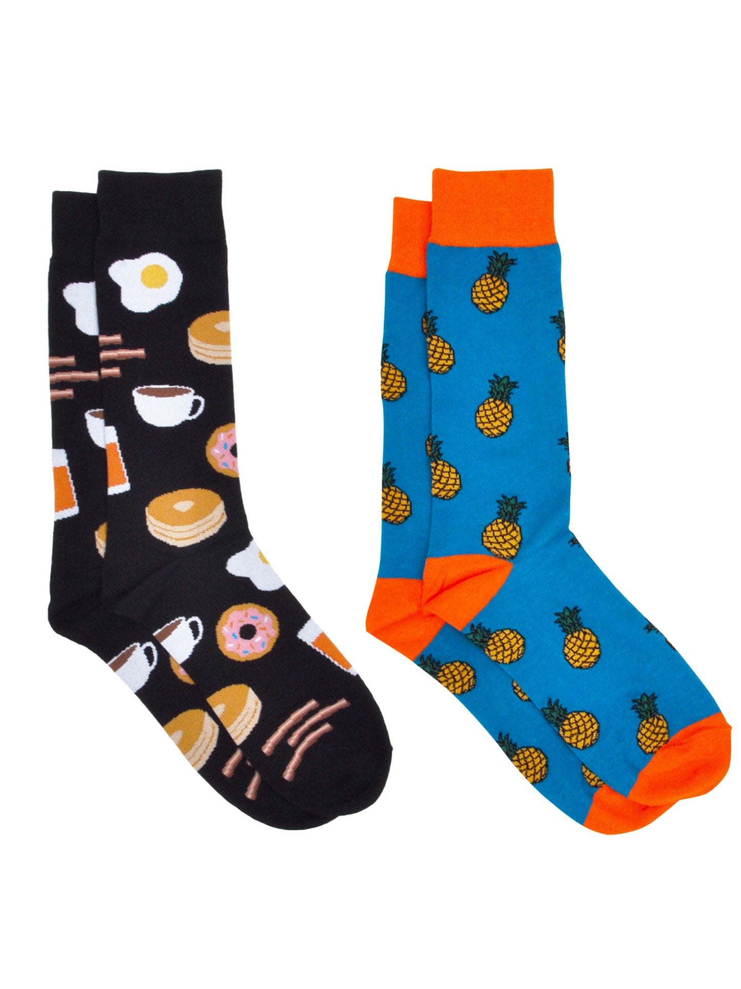 Men's Pineapple Tropical Socks & Breakfast Foods Novelty Dress Socks 2-Pair Set