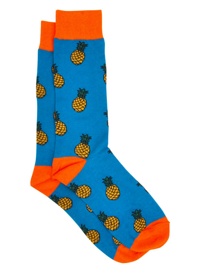 Men's Pineapple Tropical Socks Size 10-13 Turquoise Orange