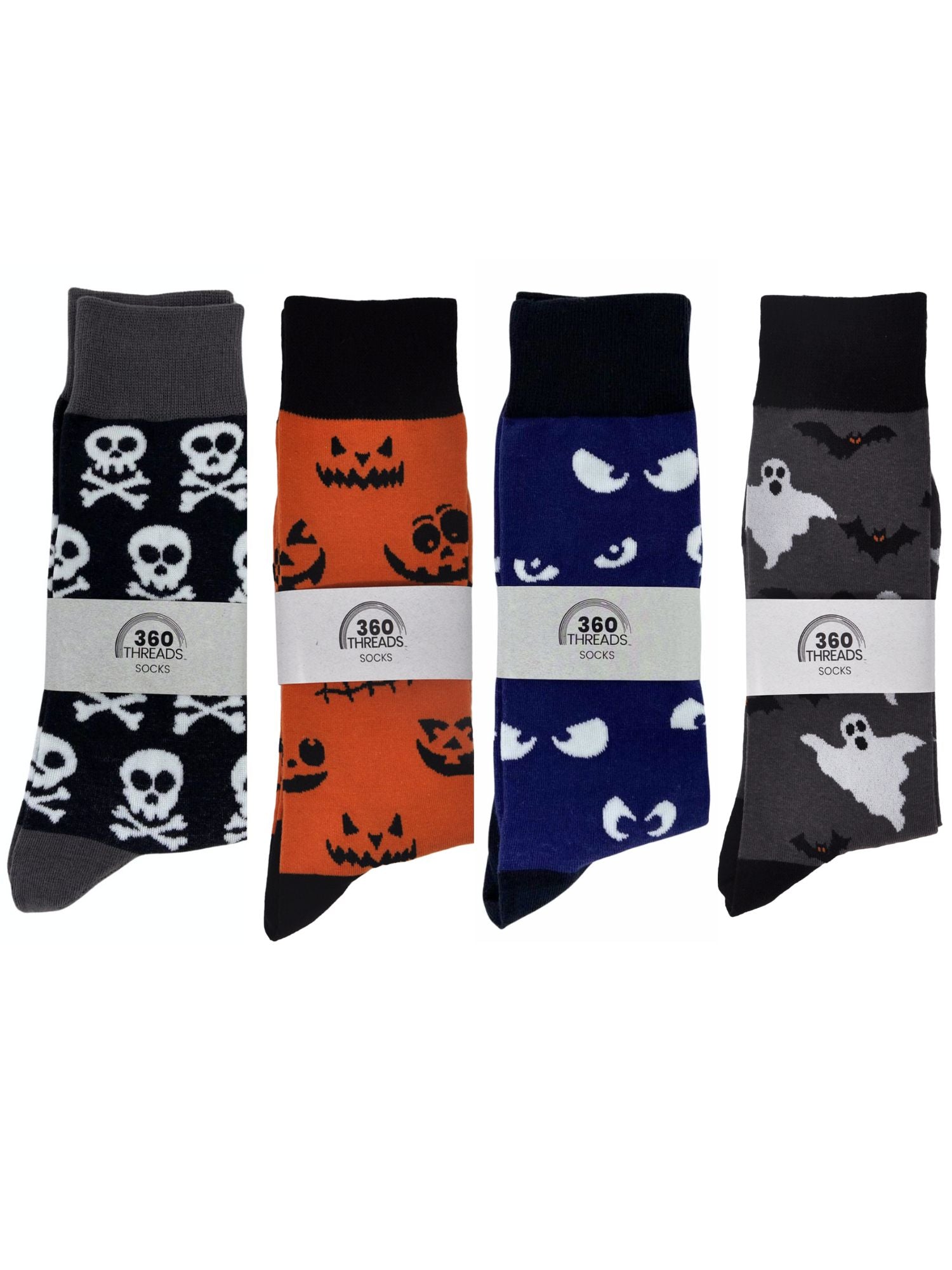 Men's Halloween Socks Jack O' Lanterns Bats Spooky Eyes Skulls 4-Pair Set