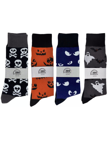 Men's Halloween Socks Jack O' Lanterns Bats Spooky Eyes Skulls 4-Pair Set