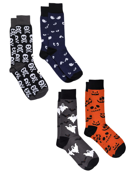 Men's Halloween Socks Jack O' Lanterns Bats Spooky Eyes Skulls 4-Pair Set