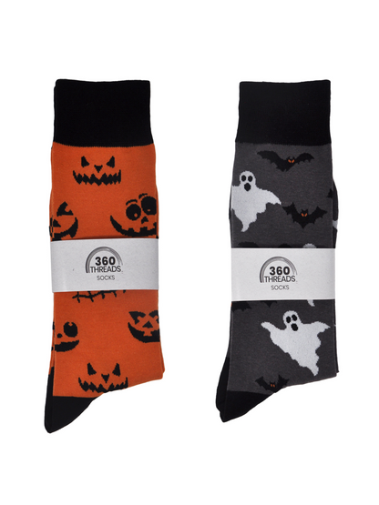 Men's Halloween Socks Jack O' Lanterns Bats Spooky Eyes Skulls 4-Pair Set