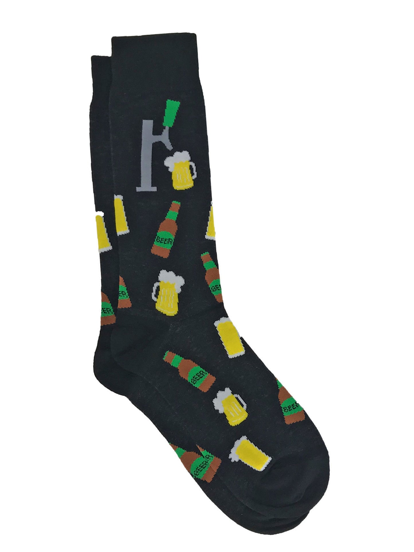 Men's St Patricks Day Irish Luck and Beer Tap w/ Mugs Socks 2-Pairs Black Gray