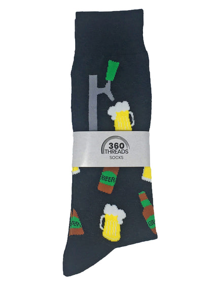 Men's Beer Mugs Socks & Pizza Pepperoni Cheese Fun Novelty Socks 2-Pair Set