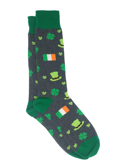 Men's St Patricks Day Irish Luck and Beer Tap w/ Mugs Socks 2-Pairs Black Gray