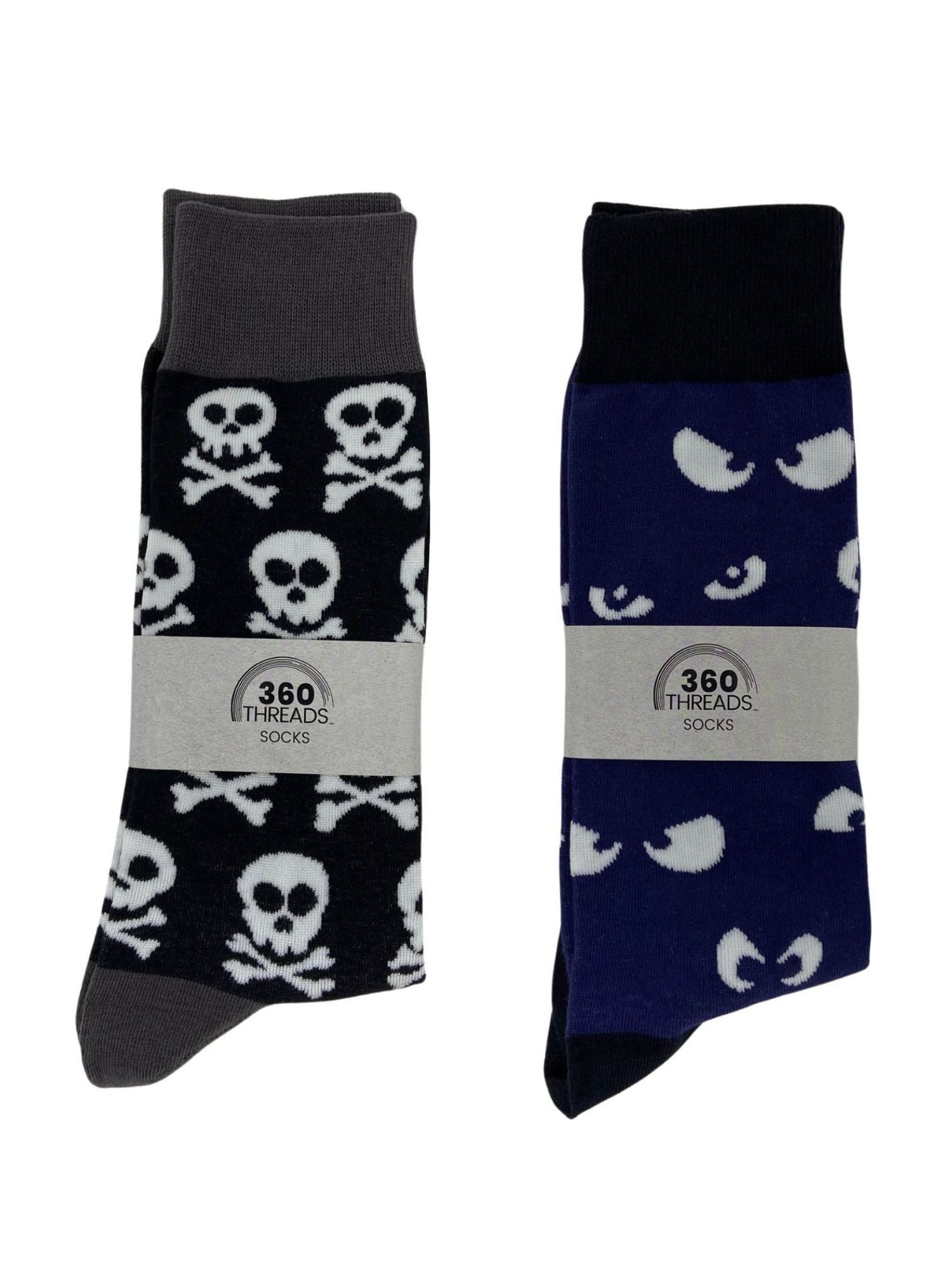 Men's Halloween Socks Spooky Eyes & Skull and Crossbone Glow in the Dark 2 Pairs