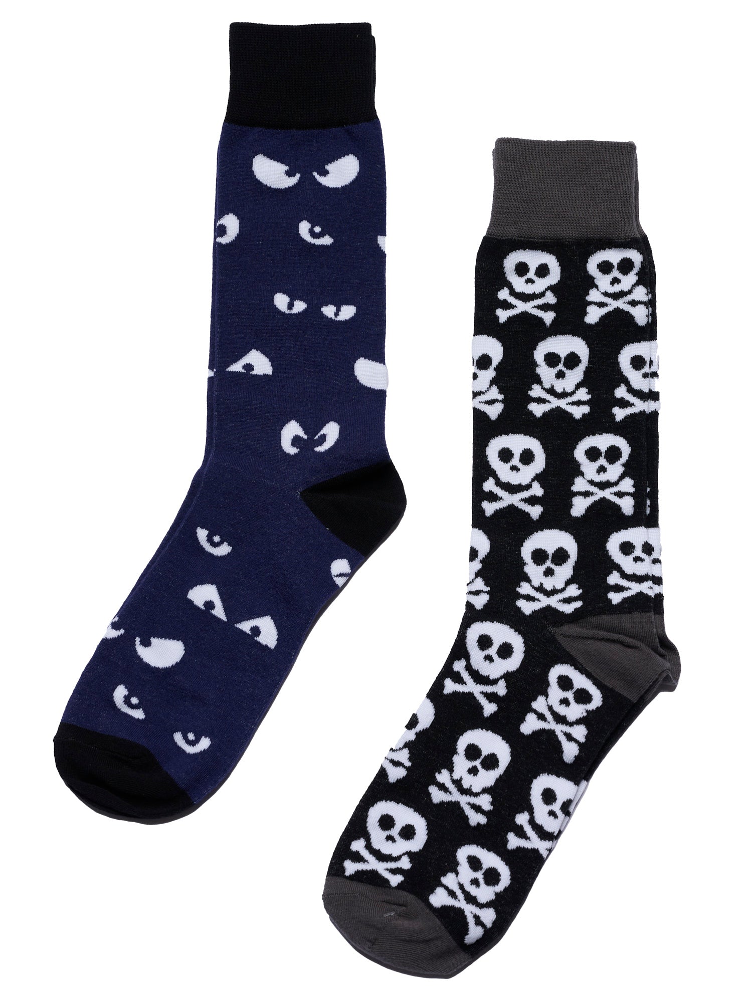 Men's Halloween Socks Spooky Eyes & Skull and Crossbone Glow in the Dark 2 Pairs