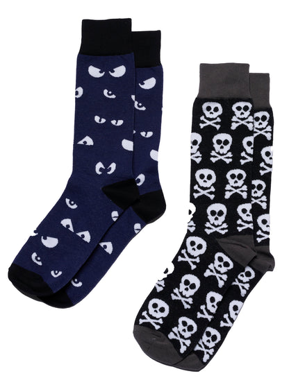 Men's Halloween Socks Spooky Eyes & Skull and Crossbone Glow in the Dark 2 Pairs