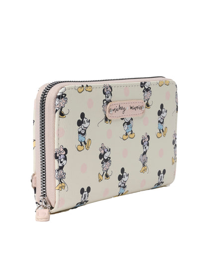 Disney Women's Minnie Mouse Zip Around Wallet All-Over Print Pastel Wristlet