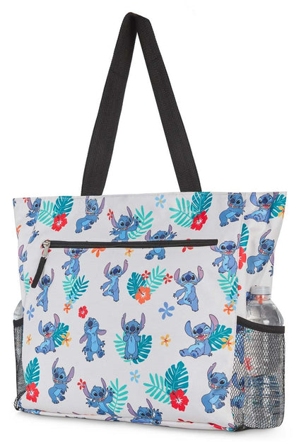 Women's Disney Stitch Tote Bag Zippered Beach Travel Tote Water Bottle Pockets