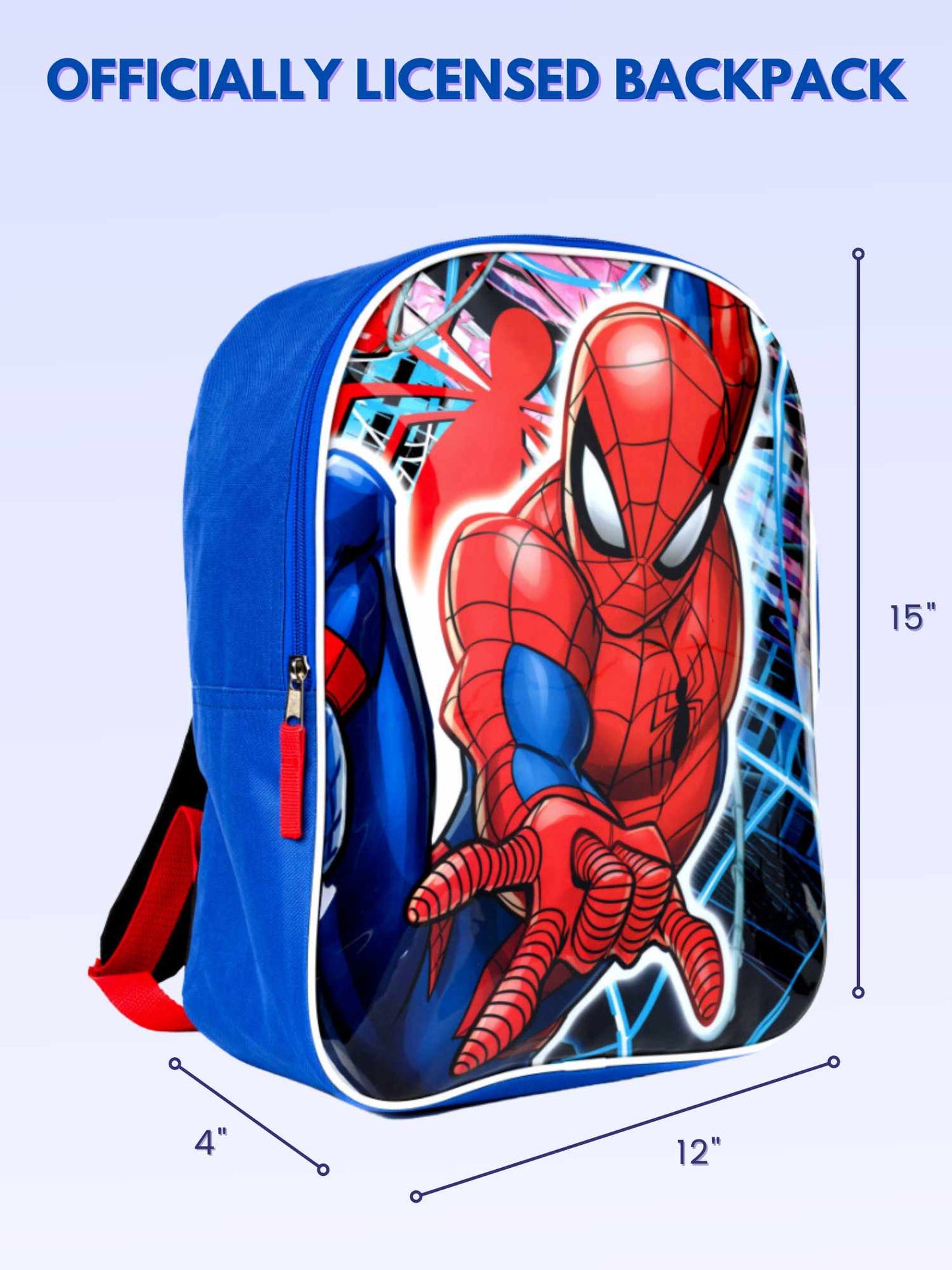 Spider-Man Backpack 15" Marvel Spiderman Boys Blue Bookbag Avengers Knapsack