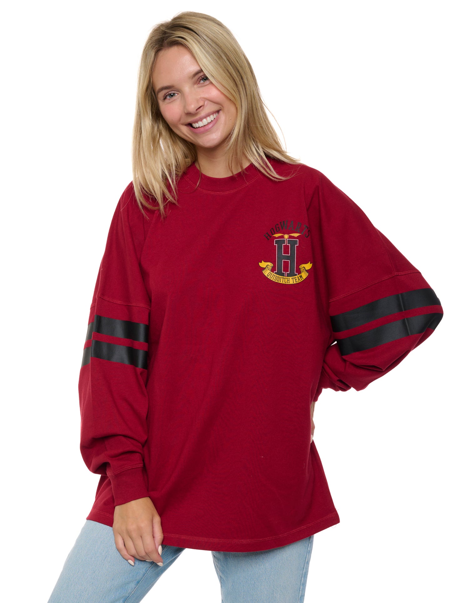 Women's Harry Potter Jersey Oversized Long Sleeve Hockey Style Red Maroon