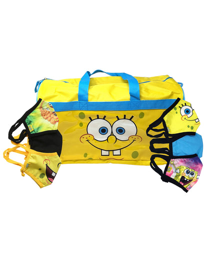 Nickelodeon Spongebob Squarepants Duffel Bag w/ 6-Piece Reusable Face Masks Set