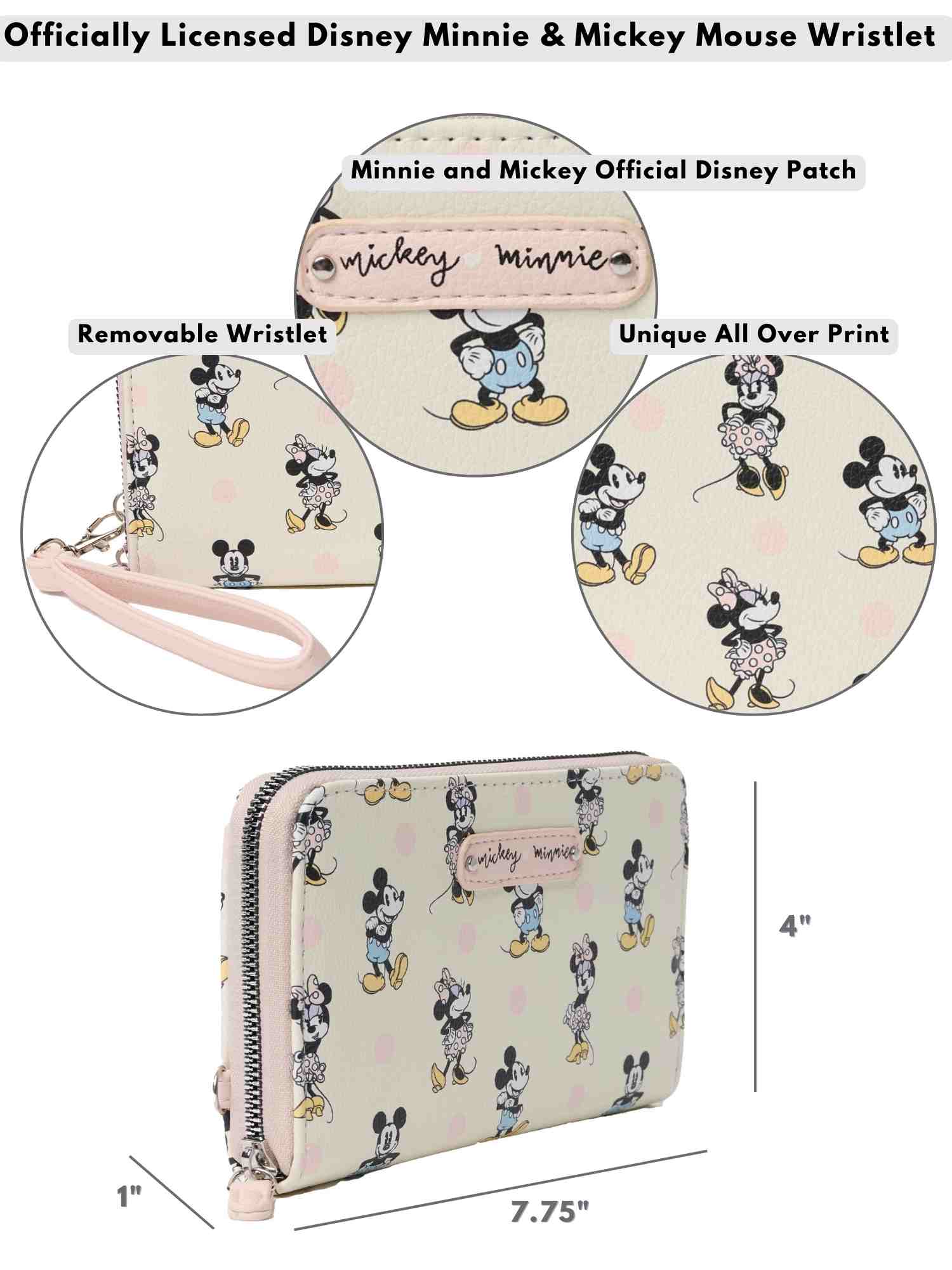 Disney Women's Minnie Mouse Zip Around Wallet All-Over Print Pastel Wristlet