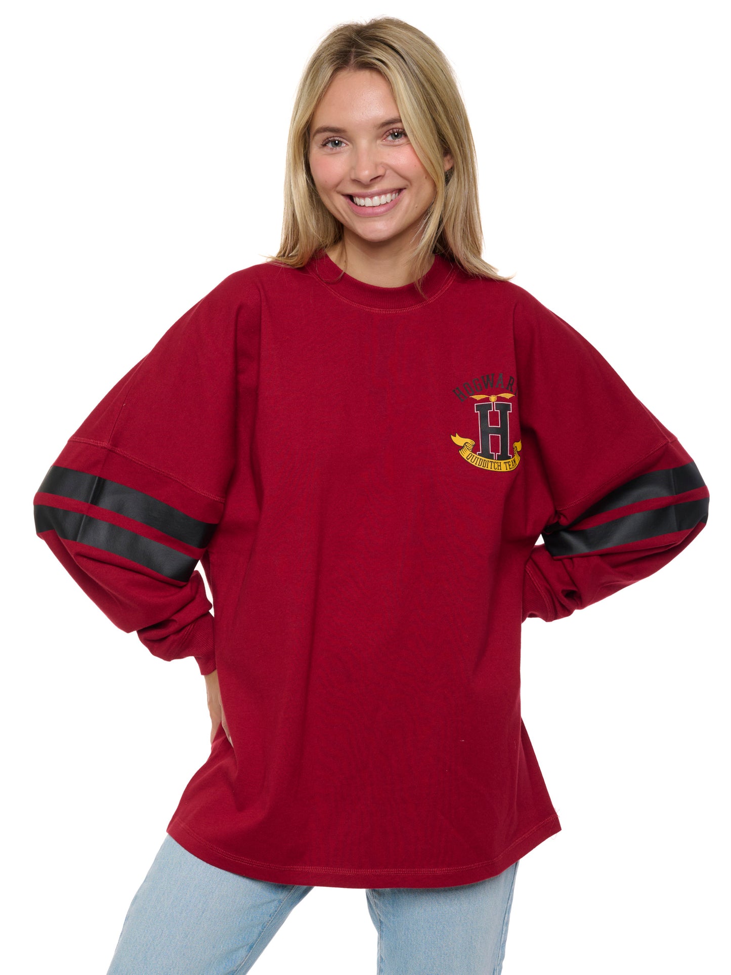 Women's Harry Potter Jersey Oversized Long Sleeve Hockey Style Red Maroon