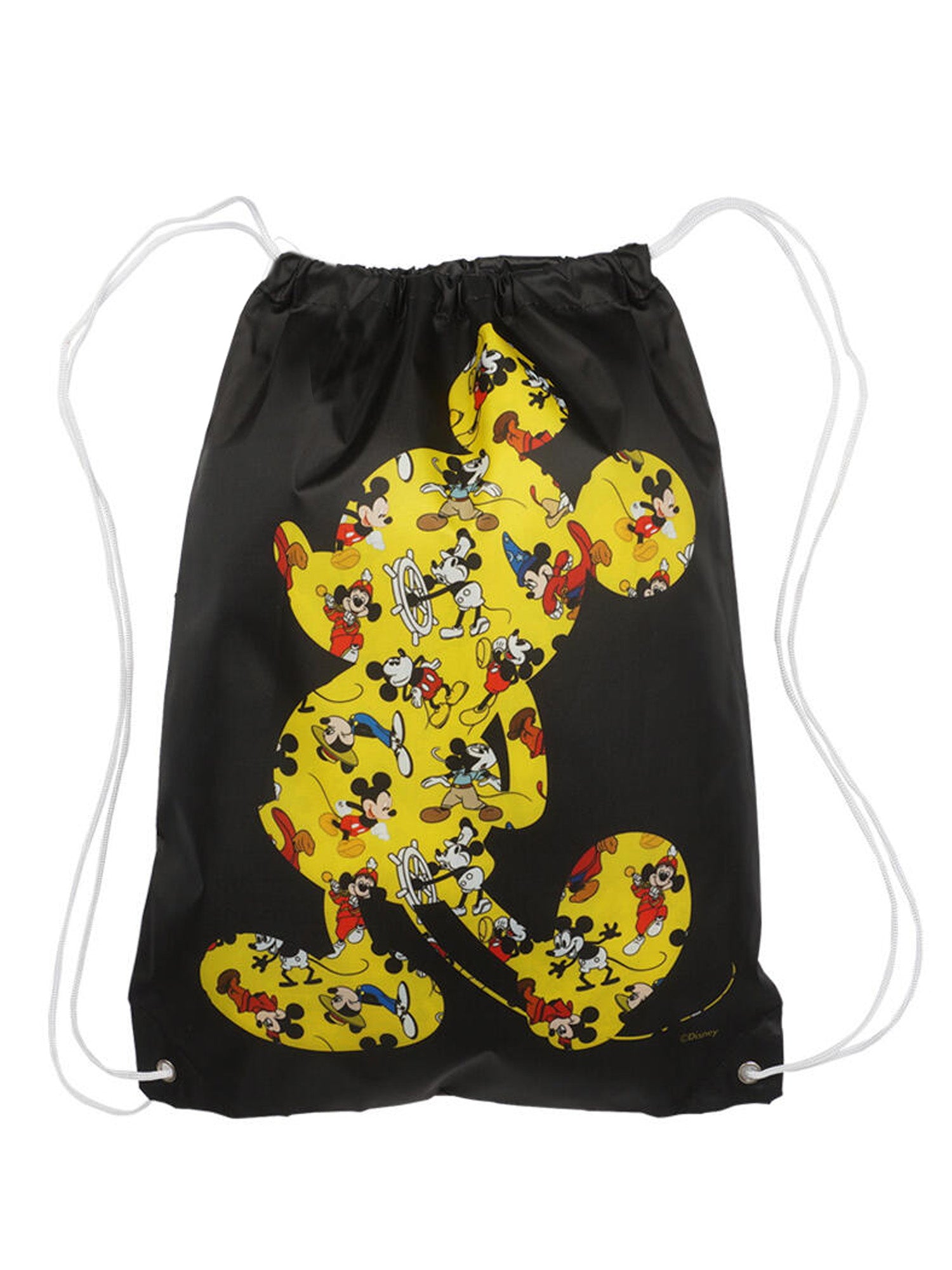 Disney Mickey Mouse 18" Black Drawstring Sling Cinch Bag Through The Years