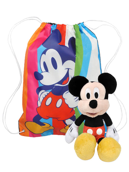 Disney Mickey Mouse 11" Plush Doll Toy & Drawstring Cinch Bag Set Girls Boys