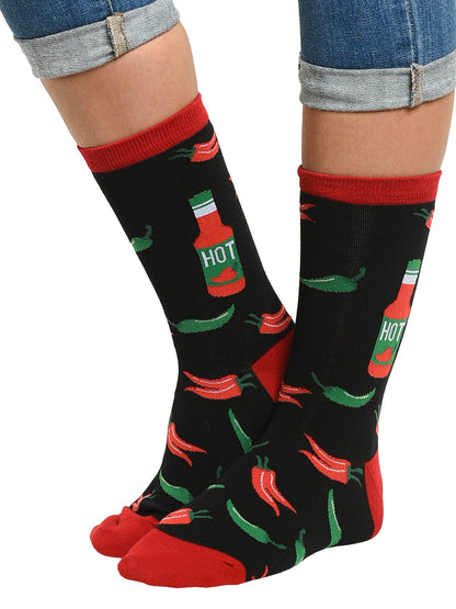 Women's Hot Sauce & Chili Peppers Novelty Socks Black Food