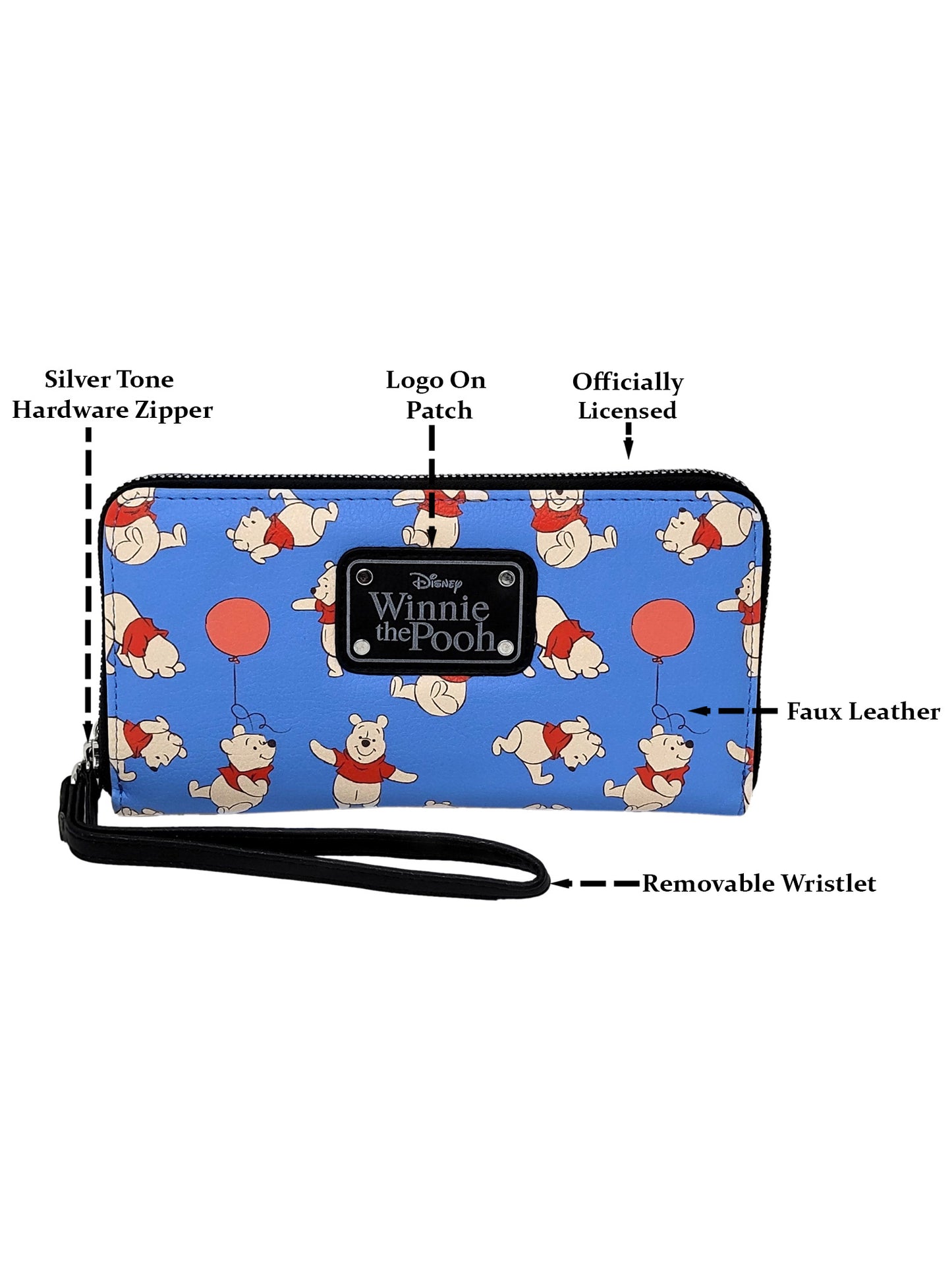 Disney Women's Winnie The Pooh Wallet All-Over Print Zip Around Wristlet