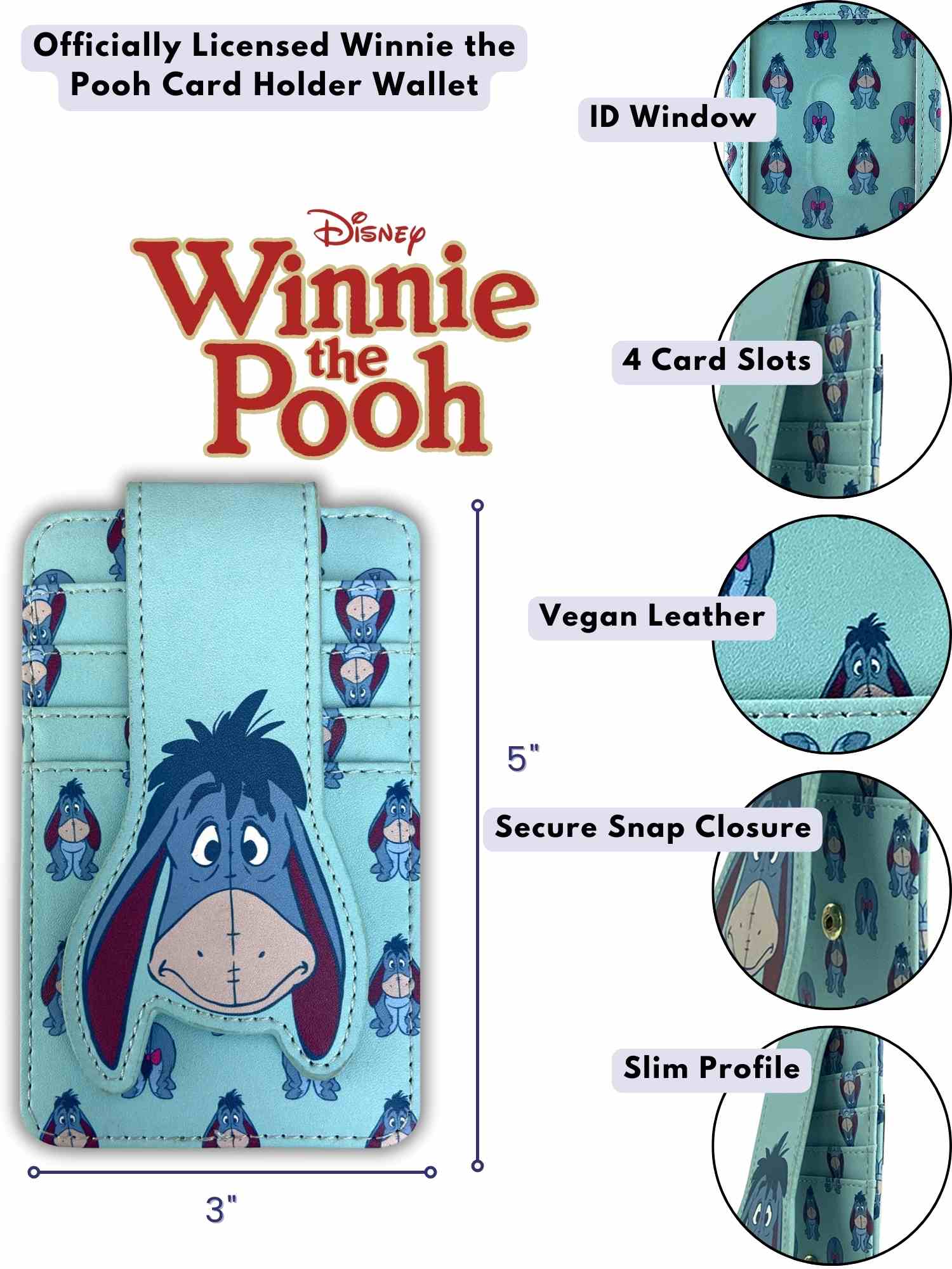 Womens Disney Eeyore Card Holder Wallet Button Snap Closure