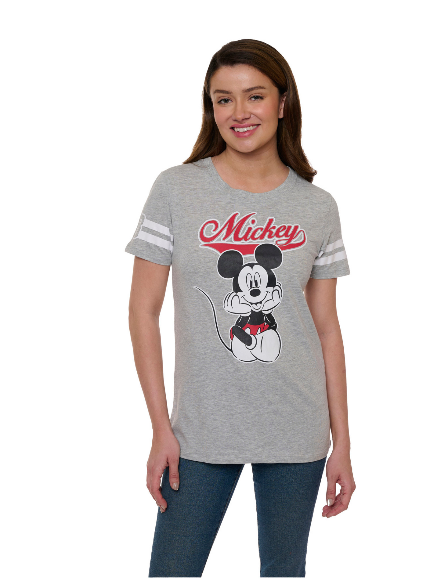 Mickey Mouse Striped Short Sleeve T-Shirt Disney Varsity Women's