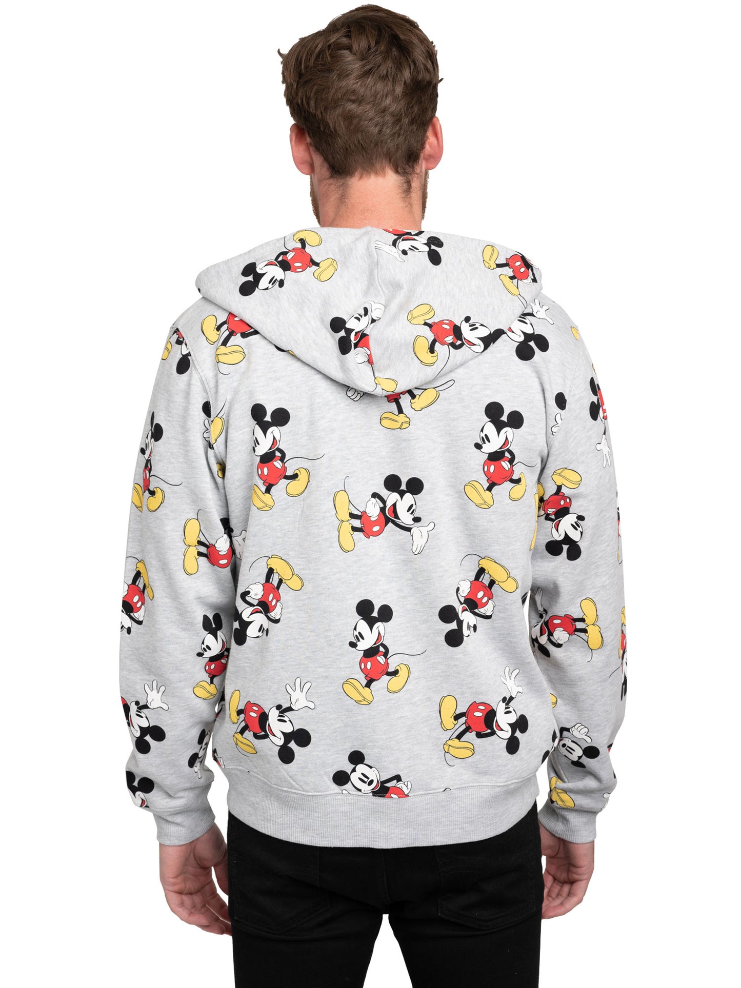 Disney Mens Mickey Mouse Zip Up Hoodie All-Over Print Sweatshirt Heather Gray