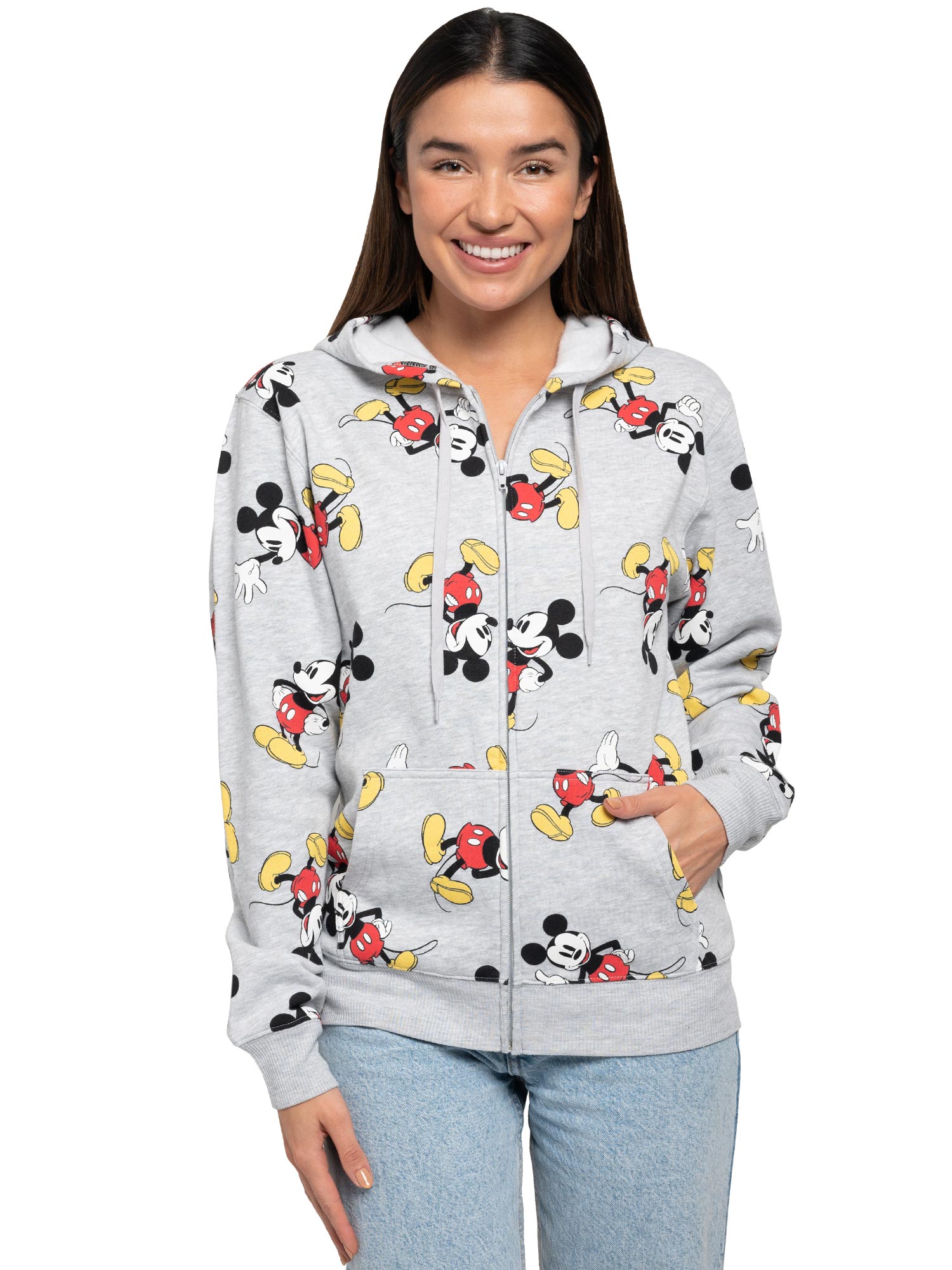 Women's Disney Mickey Mouse Hoodie All-Over Sweatshirt Zippered Heather Gray