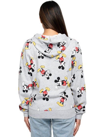 Women's Disney Mickey Mouse Hoodie All-Over Sweatshirt Zippered Heather Gray