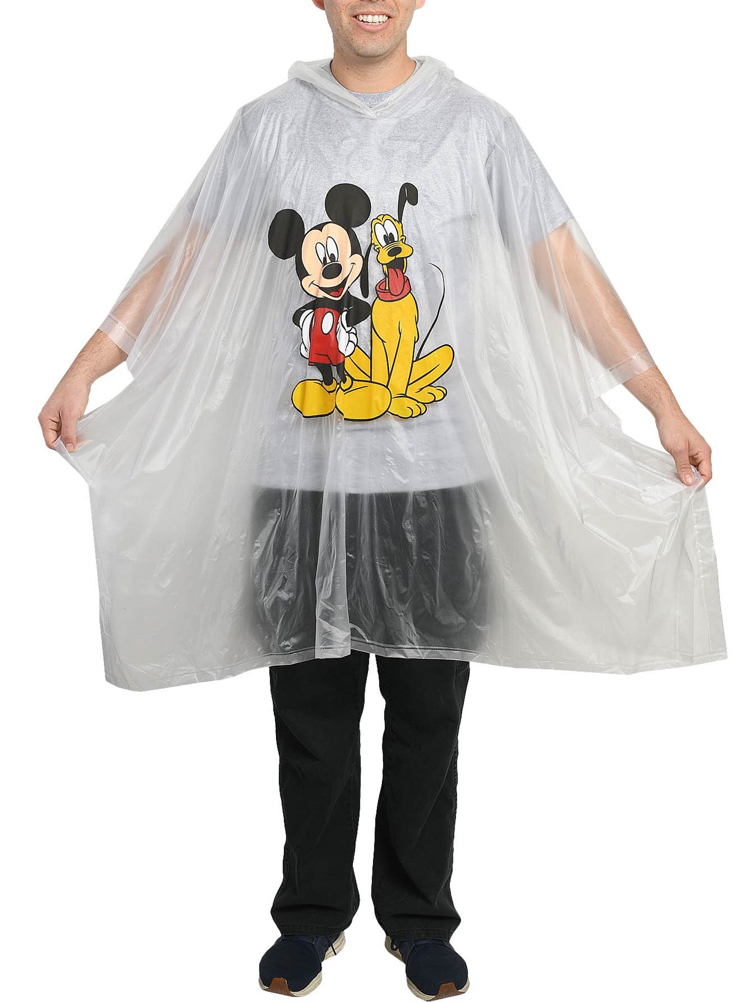 Disney Mickey Mouse Black 18" Drawstring Bag w/ Mickey Pluto Rain Poncho Set