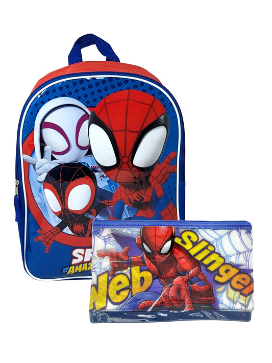 Spidey Miles Morales 15" Backpack w/ Spider-Man 3-Ring Zipper Pencil Pouch Set