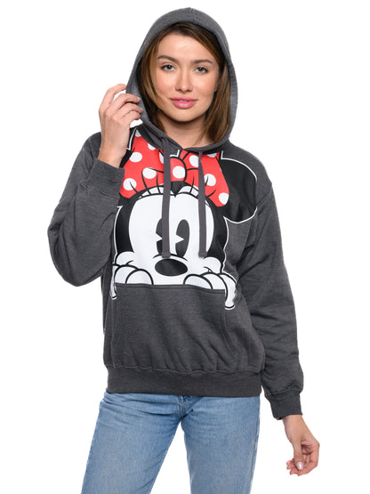 Disney Women's Minnie Mouse Hoodie Sweatshirt Pullover Minnie Face Charcoal