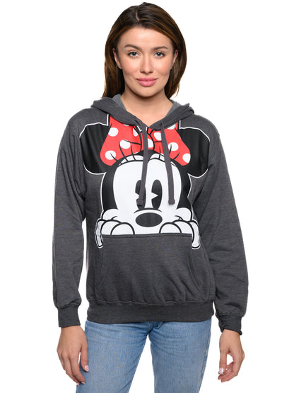 Disney Women's Minnie Mouse Hoodie Sweatshirt Pullover Minnie Face Charcoal