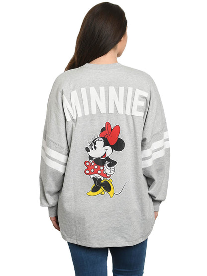 Disney Women Minnie Mouse Sweatshirt Jersey Long Sleeve Light Gray