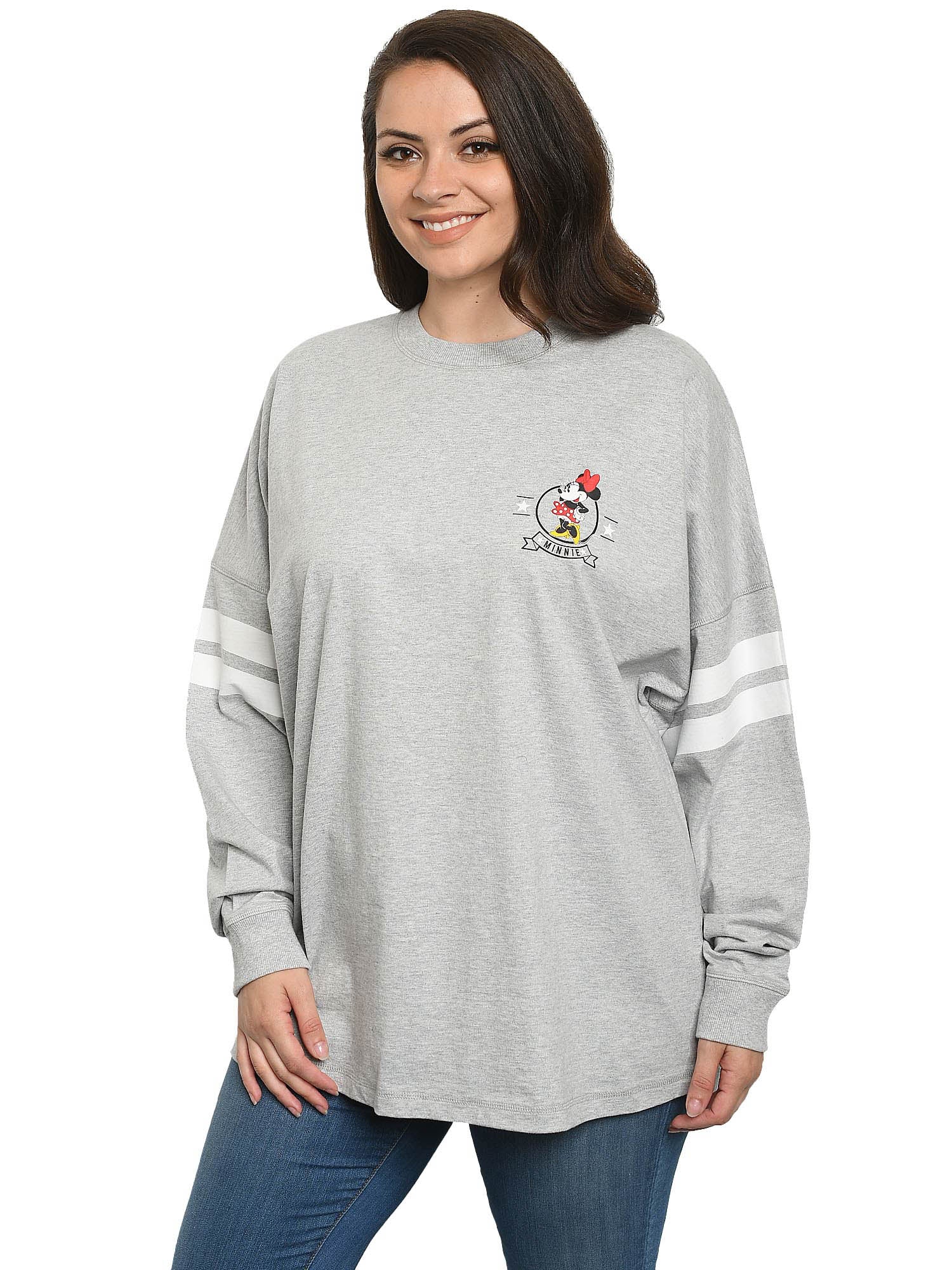 Disney Women Minnie Mouse Sweatshirt Jersey Long Sleeve Light Gray