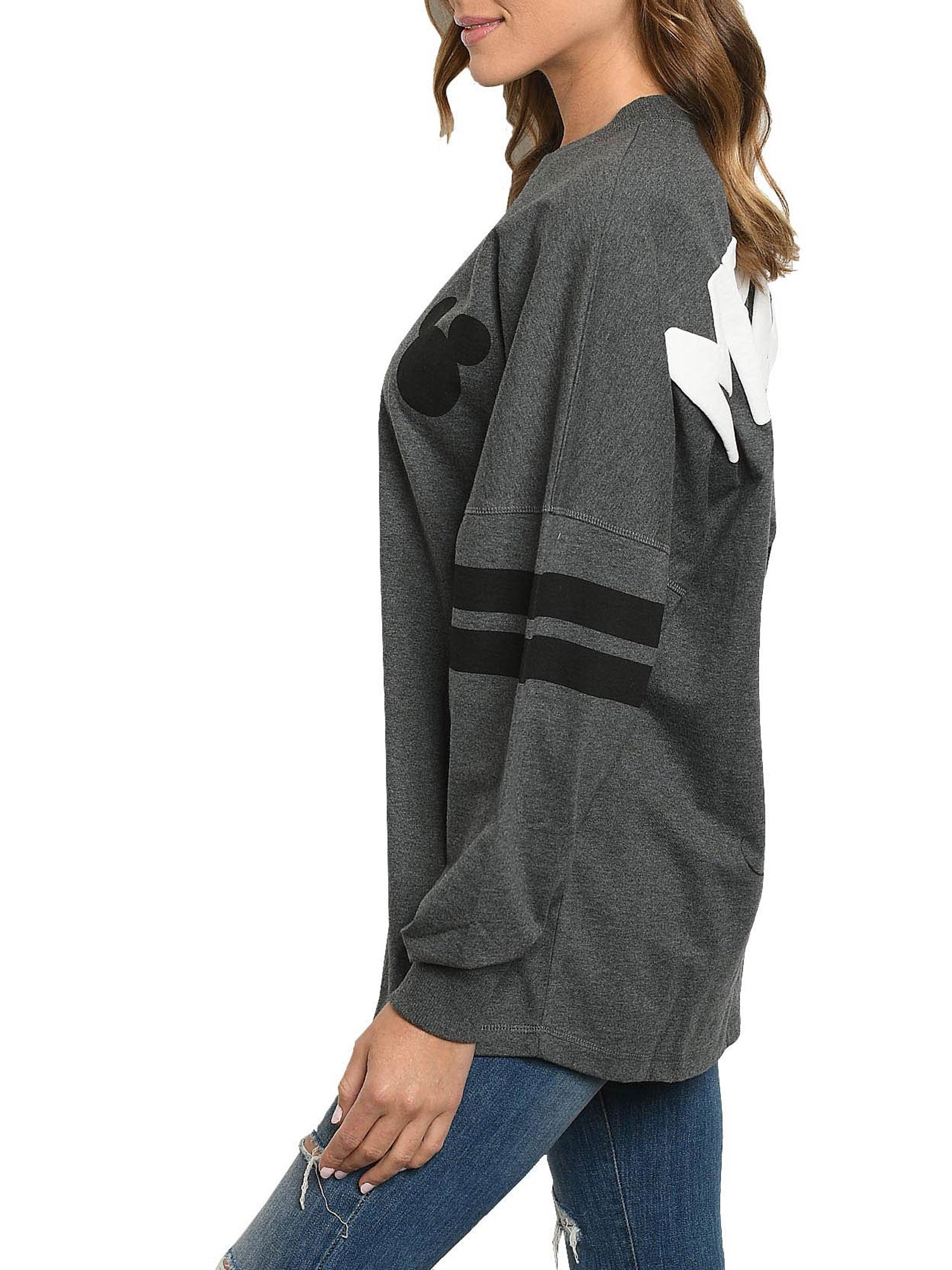 Mickey Mouse Sweatshirt Disney Women's Long Sleeve Jersey Charcoal Gray