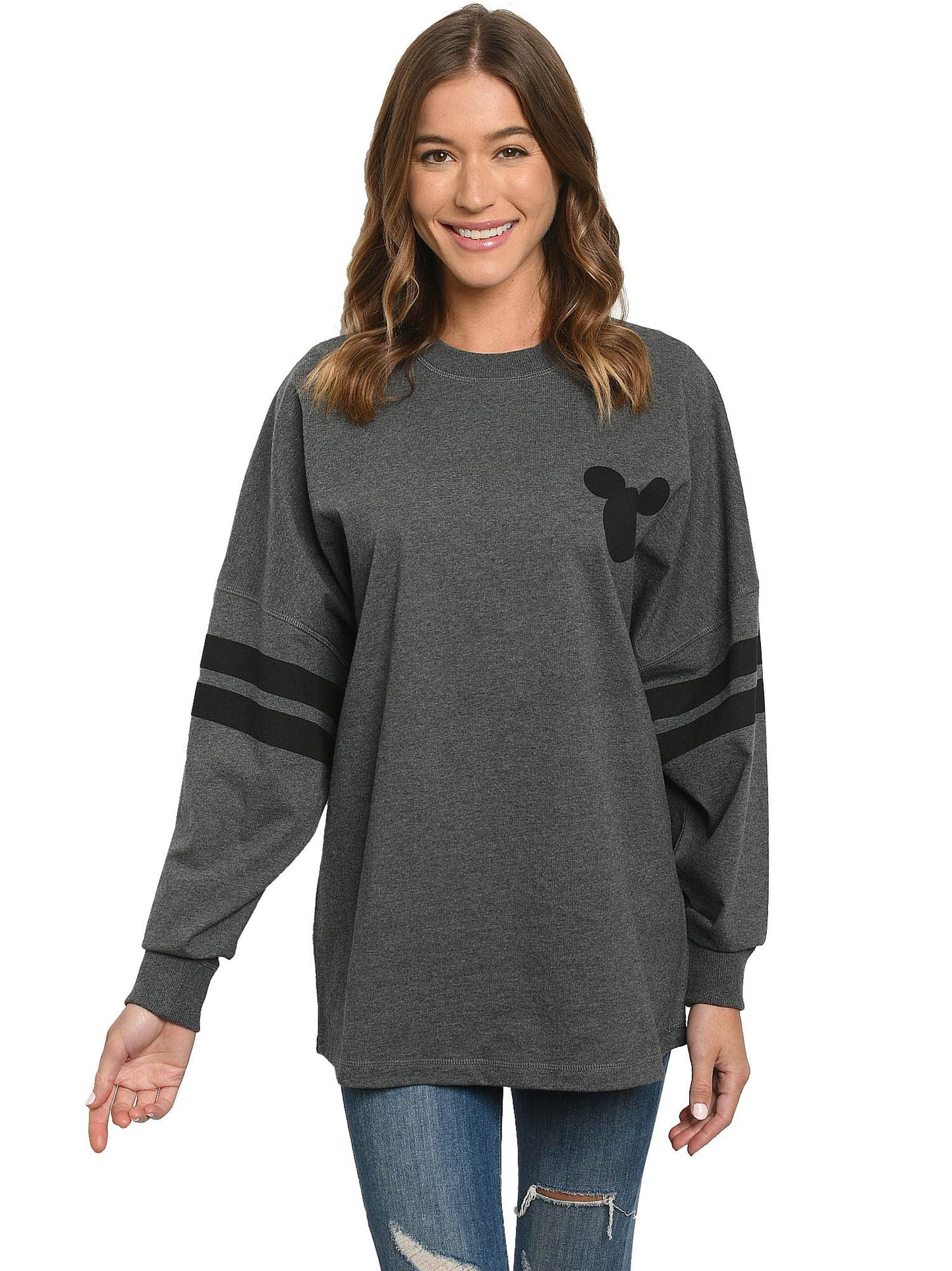 Mickey Mouse Sweatshirt Disney Women's Long Sleeve Jersey Charcoal Gray