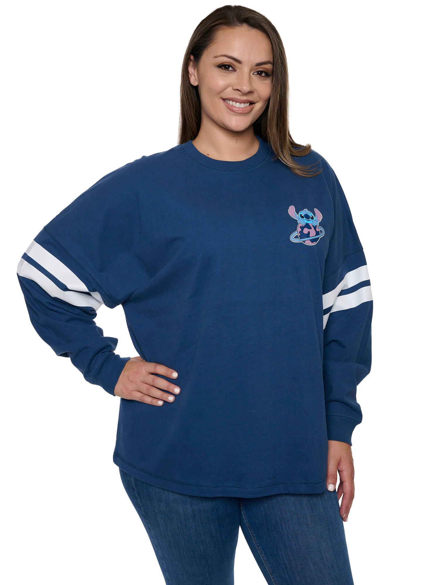 Disney Women's Stitch Long Sleeve Sweatshirt Jersey Blue Hockey Style