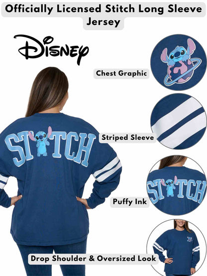 Disney Women's Stitch Long Sleeve Sweatshirt Jersey Blue Hockey Style