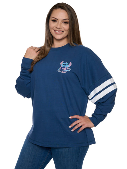 Disney Women's Stitch Long Sleeve Sweatshirt Jersey Blue Hockey Style