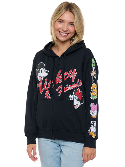 Disney Womens Mickey Mouse & Friends Hoodie Sweatshirt Black Zip Up