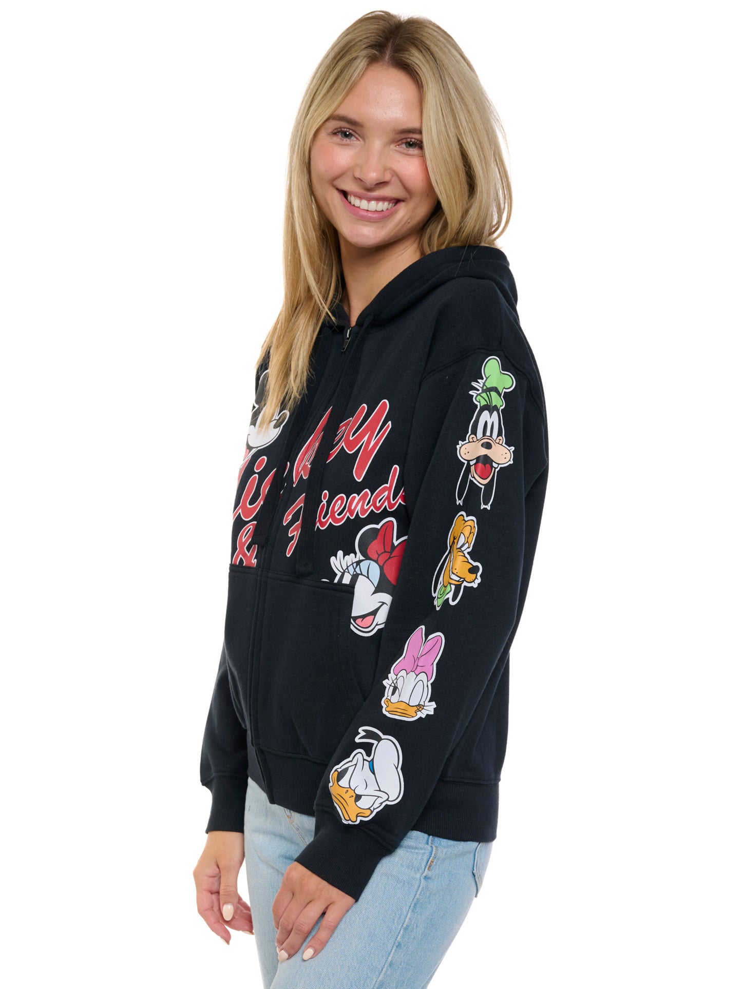 Disney Womens Mickey Mouse & Friends Hoodie Sweatshirt Black Zip Up