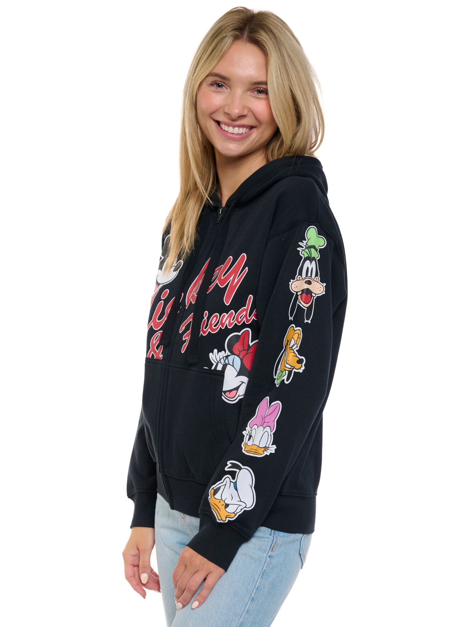 Disney Womens Mickey Mouse & Friends Hoodie Sweatshirt Black Zip Up