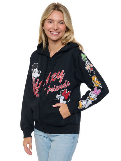 Disney Womens Mickey Mouse & Friends Hoodie Sweatshirt Black Zip Up