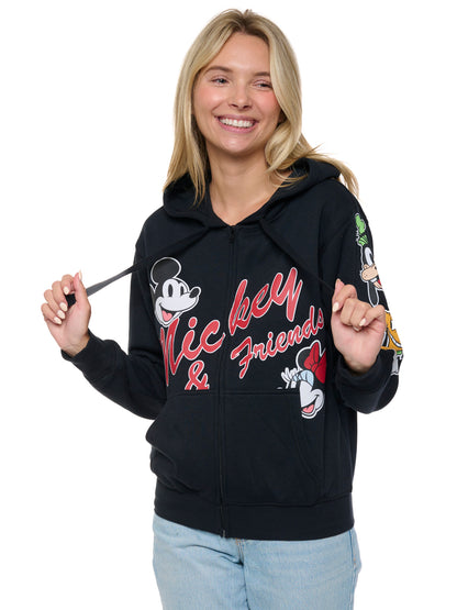 Disney Womens Mickey Mouse & Friends Hoodie Sweatshirt Black Zip Up