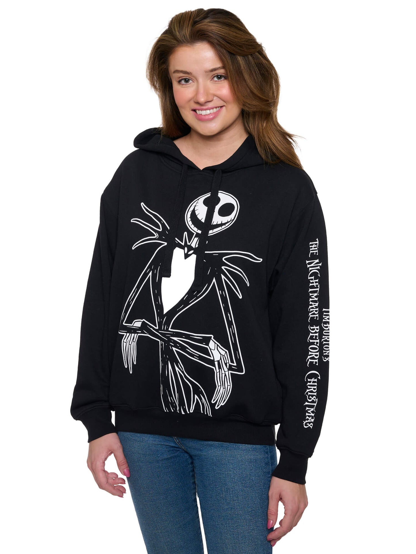 Womens Disney Jack Skellington Hoodie Pullover Nightmare Before Christmas Black