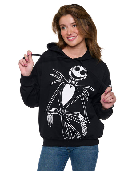 Womens Disney Jack Skellington Hoodie Pullover Nightmare Before Christmas Black